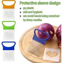 1 pieza Soporte y rebanador de cebolla de acero inoxidable, cortador de verduras de cocina, tenedor para cebolla, ablandador de carne