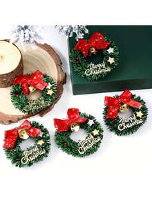 30 de bucăți de coroane mini de Crăciun cu funde roșii și clopoței aurii - decorațiuni artificiale din plastic pentru bradul de Crăciun - Multicolor - Vizualizare 6