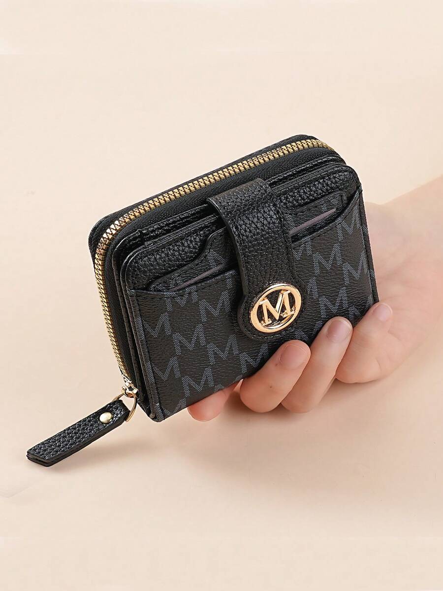 New Litchi Texture Letter Wallet Multi-Card Slots Short Style Small Women Bag Thick Korean Fashion Compact Vintage Coin Purse For Women Wallet Mini Wallet Purse Wallet Small Wallet Cute Wallet Card Wallet Coin Wallet - Black - View 1