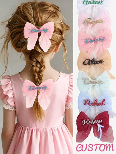 1 buc fundă de păr personalizată cu plasă pentru fete, agrafă de păr cu stras, agrafă mică roz albă pentru împletitura părului, accesorii de păr personalizate pentru fete drăguțe, cadouri