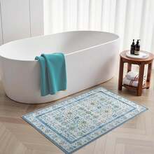 Zentavio Washable Area Rugs 2x3 Door Mat Entryway Vintage Floral Non-Slip Low Pile Entrance Thin Rug Carpet For Kitchen Bathroom Living Room Blue