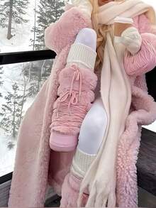 Women's Faux Fur Boots  Fuzzy Fluffy Furry Snow Boots Round Toe With Lace-Up Design Cute Warm Suitable For Christmas Halloween And Winter - 粉色 - 查看 8