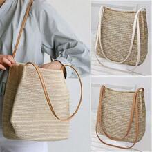 Lady Summer Straw Bags Rattan Wicker Handbag Crossbody Tote Beach Shoulder Bag - White - View 2