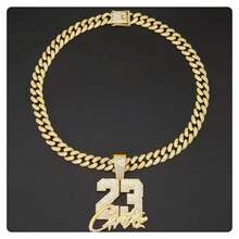 1pc Miami Men's Cuban Link Number 23 Pendant Necklace, Hip Hop Fashion Rhinestone Jewelry, Stainless Steel Accessory