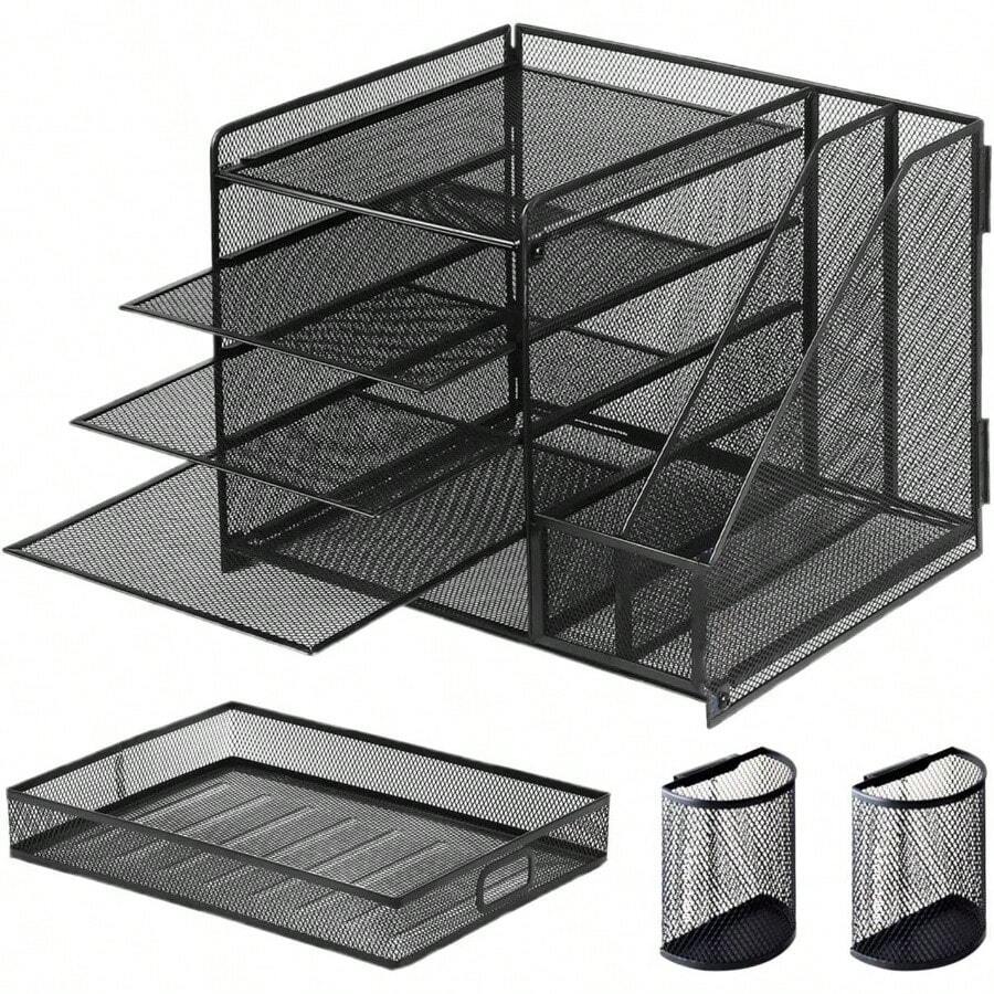 Tabletop Stationery File Holder Storage, Desk Organizer with Drawers, 13.78x11.02x12.01 Inches Portable Document Storage Container Work Home School Bedroom and Organization - inicial - Ver 1