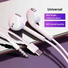 USB-C 耳机，入耳式有线 C 型耳机，带麦克风、音量控制、低音立体声、降噪功能，兼容三星 Galaxy S25 S24 S23 S22 S21 S20 A53 A54/ 16/16 Plus/16 Pro/16 Pro Max/15 系列/车载音响/iPad - 白色 - 查看 3