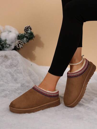 1 par de botas de nieve de moda y versátiles, zapatos de invierno con forro de felpa cálido, nuevos para otoño/invierno 2025