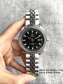 Pablo Raez 1pc Men's Watch Brand New Luxury Stainless Steel Jewelry Wristwatch Vintage Man Original Charming Male Business High Quality IPS Plated Water Resistant Simple Calendar Clock Men's SUS304 Steel Casual Fashion Quartz Watch For Man Luminous Scale & Hands Black High Level Business Wristwatch For Daliy Use Gift For Father Or Male Friend - 黑色 - 查看 9