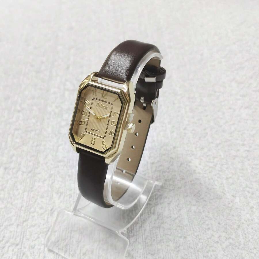 Women's Small Square Leather Watch - 棕色 - 查看 1
