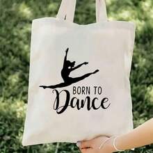 Born To Dance Ballet Dancer Tote Bag - White With Black Print, Durable Polyester Canvas, Spacious Rectangular Design Teachers, Commuting, Shopping & Casual Use - White - View 3