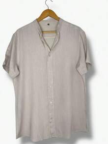 Men's Premium Short Sleeve Priest Collar Shirt - Màu Khaki - Xem 2