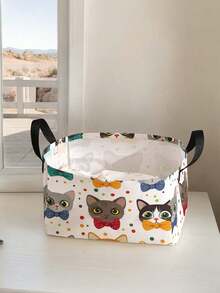 1 Stück Cartoon Katze Muster offene Aufbewahrungsbox, multifunktionaler Aufbewahrungskorb mit Griff, Geschenk für Feiertage, Muttertag/Vatertag, Aufbewahrung für Babybedarf, Windeln, Alltagsorganizer für Wohnzimmer, Badezimmer, Küche, faltbar, leicht, geeignet für Zuhause, Kinder, Kinderzimmer