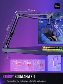 Gaming USB/XLR Dynamic Microphone Kit With Boom Arm Stand With Headphone Jack/Mute/RGB,For Live-Streaming,Recoding,Podcast,Video PC-FIFINE AM8T - Black - View 8