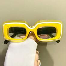 Fashion Y2K Rectangular Glasses Unisex Fashion Patchwork Glasses - Light Brown - View 3