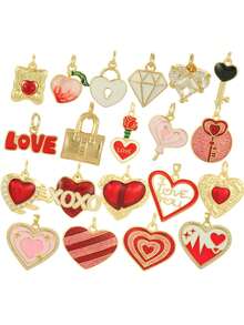 1pc Cute Girly Multi-Color Heart Copper Pendant, Handmade DIY Necklace, Bracelet, Earring Jewelry Charm, Suitable For Daily Wear, Great For Christmas Gift - Multicolor - View 1