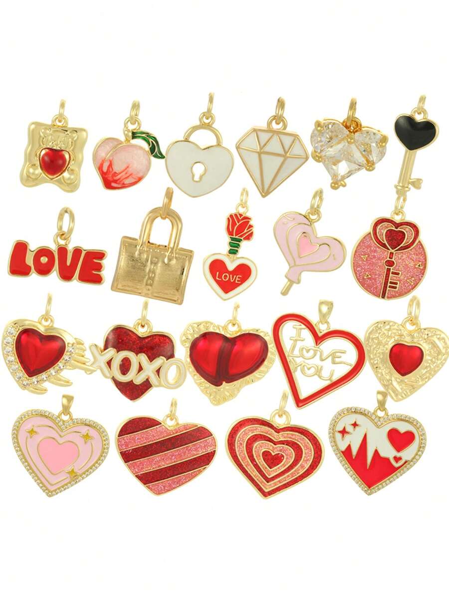 1pc Cute Girly Multi-Color Heart Copper Pendant, Handmade DIY Necklace, Bracelet, Earring Jewelry Charm, Suitable For Daily Wear, Great For Christmas Gift - Multicolor - View 1