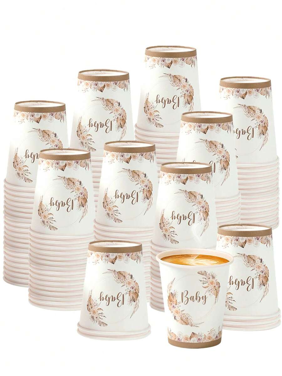 8/25个装 Hey Baby 波西米亚风一次性纸杯，适用于性别揭晓派对、迎婴派对、男孩或女孩派对，可盛装冷热饮、咖啡，也适用于婴儿派对、家庭聚会、野餐，还可用作婴儿派对装饰、家居装饰和生日装饰。 - hey Baby boho - 查看 1
