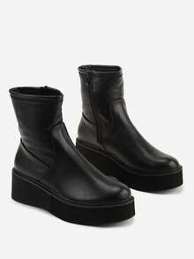 Women's Chunky Platform Ankle Boots - Casual Winter Boots - Black - View 5