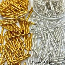 30g/80g/150g Gold/Silver Spiral Tube Beads, 3*25mm Glass Spacer Beads, Suitable For DIY Jewelry Making, Bracelets, Necklaces And Craft Accessories