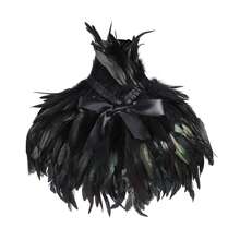 Women Feather Cape, Colorful Gothic Cape Feather Shawl Costume For Halloween Cosplay Party - 黑色 - 查看 1