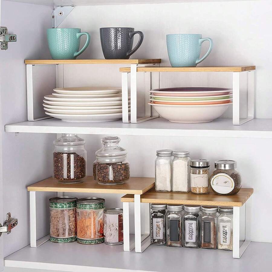 2PCS Large Kitchen Organizer Multi-Function Stackable Anti-Slip Cabinet Shelf For Pantry Counter Storage Christmas Gift, Home Decor, Party & Christmas Storage - Màu be - Xem 1