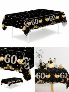 1 件生日快乐桌布、18/21/30/40/50/60 岁生日一次性桌旗、气球星星图案生日快乐 PE 桌布、18/21/30/40/50/60 岁生日快乐派对装饰桌布、生日装饰桌旗、生日礼物、生日餐桌中心装饰 - 黑金生日 - 查看 9