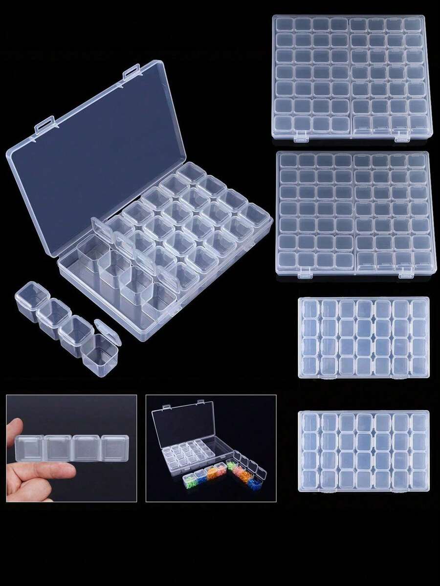 1 Or 2pcs DIY Diamond Painting Diamond Storage Box, Sorting Box, 28 Grids Or 56 Grids Available - Clear - View 1