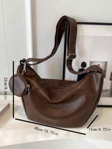 Maillard 色时尚休闲女士斜挎单肩包，带零钱包，柔软 PU 皮革，适合日常通勤 - 咖啡棕 - 查看 2