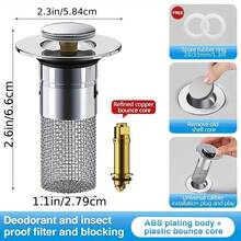 Bathroom Sink Drain Strainer, Pop Up Sink Drain Filter With Removable Stainless Steel Filter Basket Hair Catcher, Bathroom Sink Drain Stopper, For Us Bathroom Sink Stopper Replacement Suitable For 28-32 Hole Pitch - Bạc - Xem 3