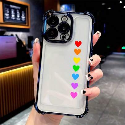 Funda de Teléfono LGBT Gay con Patrón de Corazones Coloridos, Adecuada para iPhone 16 15 14 13 12 11 Pro Max X XR XSMAX 8 7 Plus, Cubierta Trasera Transparente Suave a Prueba de Golpes