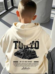 1件装青少年男童加厚保暖连体卫衣，学生服装，适合秋冬季节穿着的长袖上衣 - 杏色 - 查看 4