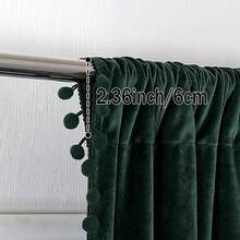 1 Pack Luxury European Style Velvet Curtain With Pom Pom Trim, Blackout, Soft & Smooth, Wrinkle Resistant, Soundproof, Privacy Protection, Durable, Washable, Modern High-End Home Decor, Suitable For Bedroom, Bathroom, Living Room, Office, New Year, Christmas, St. Patrick's Day, 200gsm