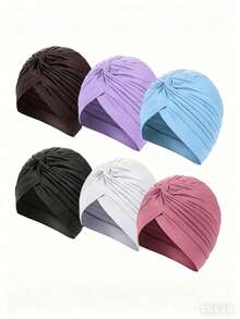 Conjunto de turbante de mujer con textura arrugada y tono sólido - Duo de tocado ajustable inspirado con forro transpirable, envoltorio bohemio y gorras de capa base para comodidad y versatilidad de estilo durante todo el día, gorro para dormir - Multicolor - Ver 1