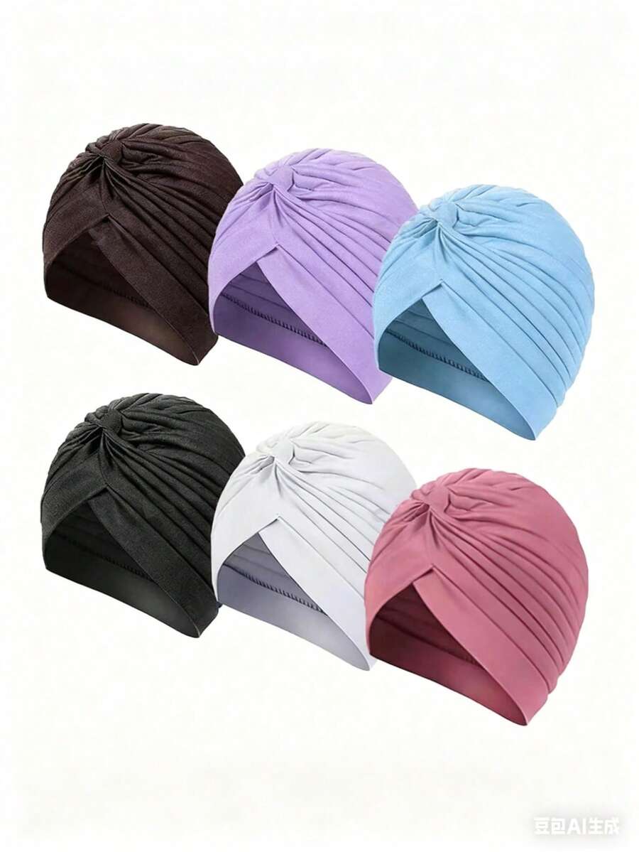 Conjunto de turbante de mujer con textura arrugada y tono sólido - Duo de tocado ajustable inspirado con forro transpirable, envoltorio bohemio y gorras de capa base para comodidad y versatilidad de estilo durante todo el día, gorro para dormir - Multicolor - Ver 1