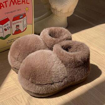 Autumn/Winter New Plush Short Boots, Warm Lining, Solid Color Minimalist, Indoor/Outdoor Thick Sole Casual Versatile Plush Shoes