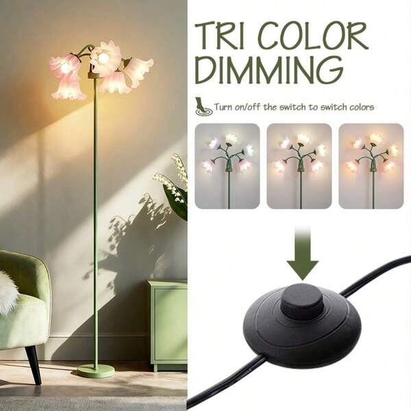 1pc 5-Head Acrylic Lampshade With Iron Base, Rotatable & Manually DIY Shaped LED Lamp With 3 Lighting Colors, Foot Switch, Retro Farmhouse Floor Lamp