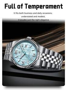 POEDAGAR 1pc Fashion Stainless Steel Date Quartz Men's Watches With Unique Textured Round Dial, Casual Waterproof Luminous Man Watch, Luxury Male Wristwatches Suitable For Business Occasions, Holiday Gifts For Men - 彩色 - 查看 9