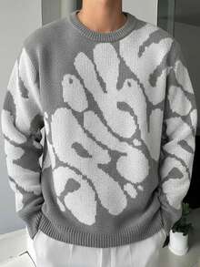 1 Stück Teenager Jungen Lässig Komfortabler Weicher Gestrickter Pullover, Farbblockdesign, Langarm, Geeignet für Zuhause, Pendeln, Schule, Outdoor-Aktivitäten, Party, Streetwear, Winter - Grau - Übersicht 7