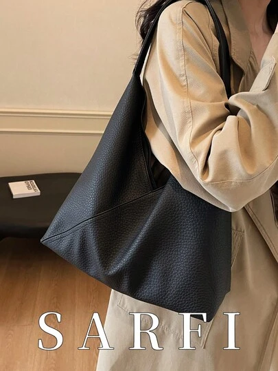 时尚摩登百搭女士手提包托特包，秋季新款拼接设计单肩包，高级简约带内胆零钱收纳小包，大学生日常逛街轻便大容量收纳托特包