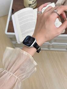 1 Pc Diamond Bling Metal Becorative Fancy Stylish Leather Loop Compatible With Apple Watch Band For Women Halloween Black Charms Blue Silver Gold Sport 38mm 40mm 41mm 42mm 44mm 45mm 46mm 49mm , Strap Compatible With Apple Watch Watchband Series Ultra 10/9/8/7/6/5/4/3/2/1 SE - Black - View 8