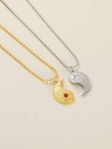 2pcs Sun & Moon Combination Necklace, Creative Alloy Versatile Pendant Jewelry
