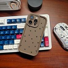 1pc Minimalist Black Heart Pattern Phone Case, Matte Brown Lens Frame Stepped Design Shockproof Soft Shell, Compatible With Apple/Redmi/Infinix/NOTE/VIO/OPPO/Honor/ Phones - Brown - View 5