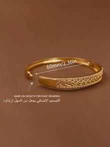 1/2/3 PiecesFashion Classic Double Row Cubic Zirconia Wheat Ear Hollowed-Out 18k Gold Bracelets With A Diameter Of 60mm That Can Be Opened, Suitable For Women's Daily Wear, Excluding Box - View 5