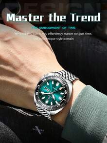 POEDAGAR 1件装时尚男士不锈钢防水夜光石英表，带旋转表圈，奢华双日期显示，商务男士腕表，适合工作场合，男士礼品 - 銀色 - 查看 8