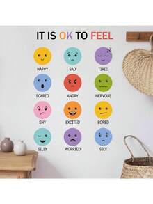 1 pièce Autocollant mural "It Is Ok To Feel" Autocollants décoratifs en PVC amovibles et auto-adhésifs, faciles à déchirer. Décoration de la maison pour rafraîchir votre vie, décoration de vacances, autocollants cadeaux d'anniversaire et de remise des diplômes, décoration murale, décoration de chambre