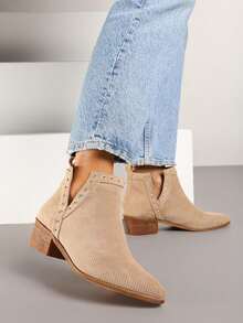 Vices Openwork Heeled Ankle Boots Decorated With Cutouts And Rivets - Mocha Brown - View 1