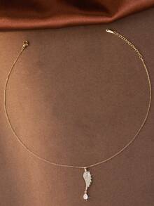 1pc Fashionable Luxury Tassel Waterdrop Wing Peacock Pendant Necklace, Exquisite Zirconia Inlaid, Versatile Women Sweater Chain