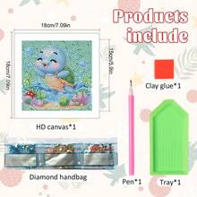 一套可爱海龟DIY钻石画套装（含画框），创意海洋动物钻石艺术工艺礼品套装，卡通5D钻石画套装，包含花朵、蝴蝶和海龟，适合初学者的家庭亲子活动，全圆钻宝石艺术装饰，适用于客厅、卧室、办公桌，是万圣节、圣诞节、生日和派对礼物的完美之选。