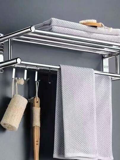 1pc 50cm Length Thickened 304 Stainless Steel Hotel/Home Towel Rack, Bathroom Towel Holder, Wall Mounted Or Drill-Free Installation, Bathroom Hardware