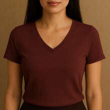 Kit Of 4 Basic V-Neck Short Sleeve Ribbed Blouses - Black, Gray, Military Green, Wine - View 2